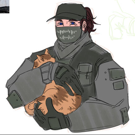 A man with military like gear holding a cat.